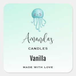Niedliche und glückliche Quallenfische Candle Busi Quadratischer Aufkleber