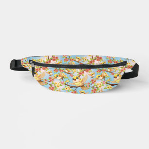 Niedliche und glückliche Vögel unter Frühlingsblum Bauchtasche