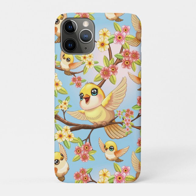 Niedliche und glückliche Vögel unter Frühlingsblum Case-Mate iPhone Hülle (Rückseite)