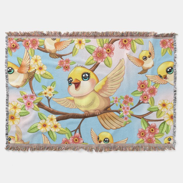 Niedliche und glückliche Vögel unter Frühlingsblum Decke (Vorderseite)