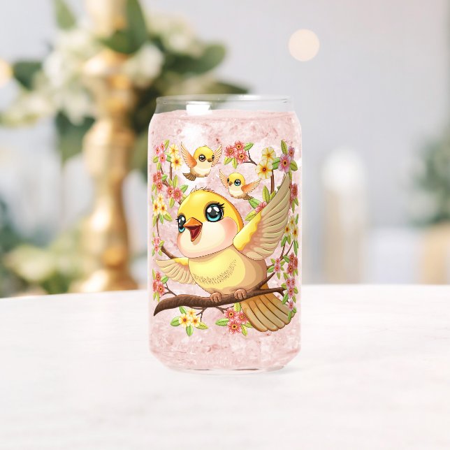 Niedliche und glückliche Vögel unter Frühlingsblum Dosenglas (Insitu (Hochzeit))