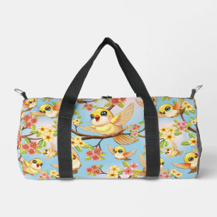 Niedliche und glückliche Vögel unter Frühlingsblum Duffle Bag