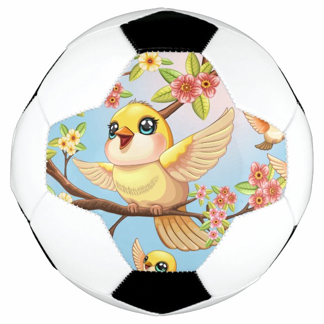 Niedliche und glückliche Vögel unter Frühlingsblum Fußball (Vorderseite)