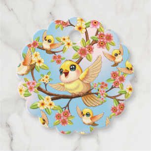 Niedliche und glückliche Vögel unter Frühlingsblum Geschenkanhänger
