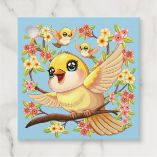 Niedliche und glückliche Vögel unter Frühlingsblum Geschenkanhänger