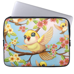 Niedliche und glückliche Vögel unter Frühlingsblum Laptopschutzhülle
