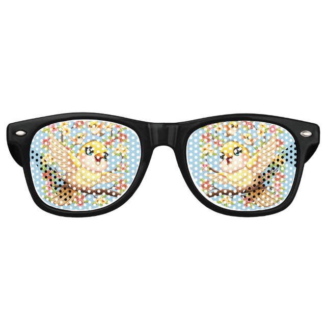Niedliche und glückliche Vögel unter Frühlingsblum Partybrille (Vorderseite)