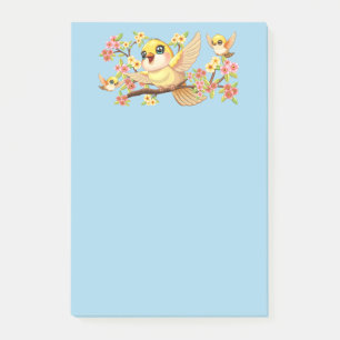 Niedliche und glückliche Vögel unter Frühlingsblum Post-it Klebezettel
