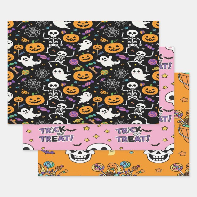 Niedliche und graue Skelette zu Halloween Geschenkpapier Set (Set)