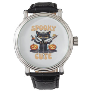 Niedliche und gruselige schwarze Katze Klassischer Armbanduhr