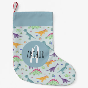 Niedliche und lustige blaue Dinosaurier-Musterkind Kleiner Weihnachtsstrumpf