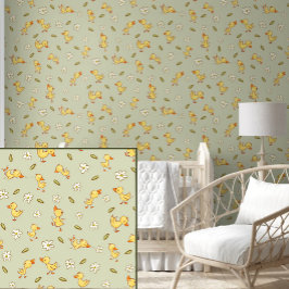 Niedliche und lustige Ducklings auf hellgrün Tapete