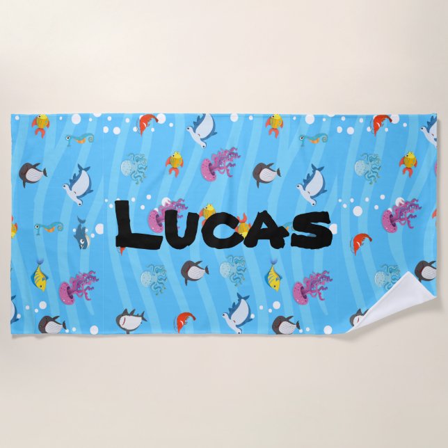 niedliche und lustige Fische Blau des Ozeans Perso Strandtuch (Vorderseite)