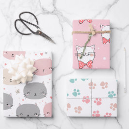 Niedliche und lustige Gesichtskatzen Katze Lover Geschenkpapier Set