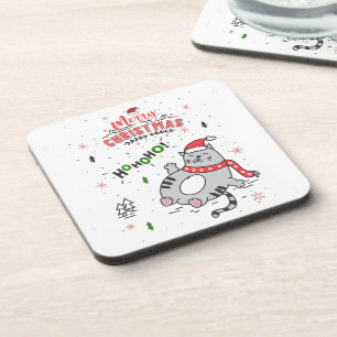 Niedliche und lustige Katze Weihnachten freudige G Getränkeuntersetzer