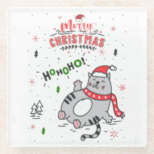 Niedliche und lustige Katze Weihnachten freudige G Glasuntersetzer