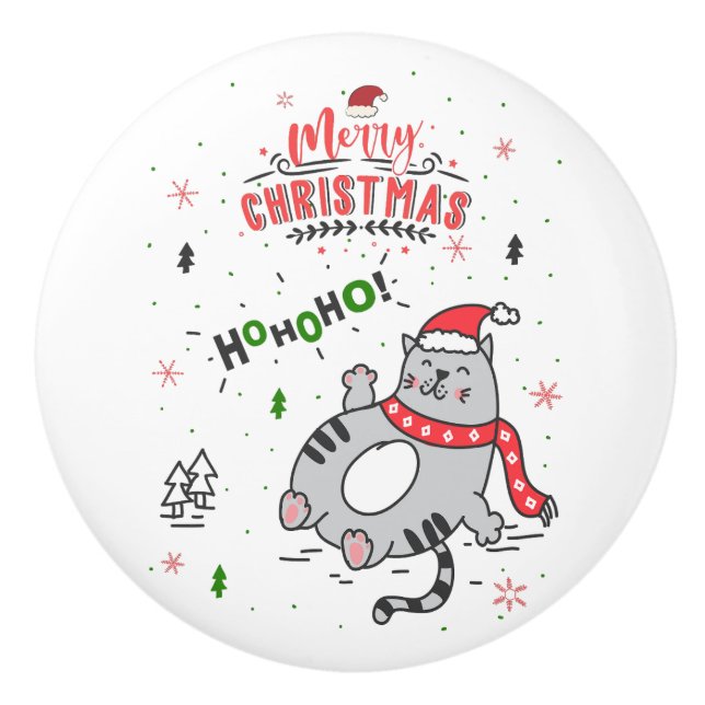 Niedliche und lustige Katze Weihnachten freudige G Keramikknauf (Vorderseite)