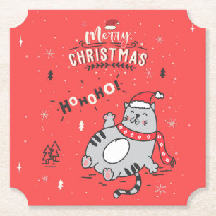 Niedliche und lustige Katze Weihnachten freudige G Untersetzer