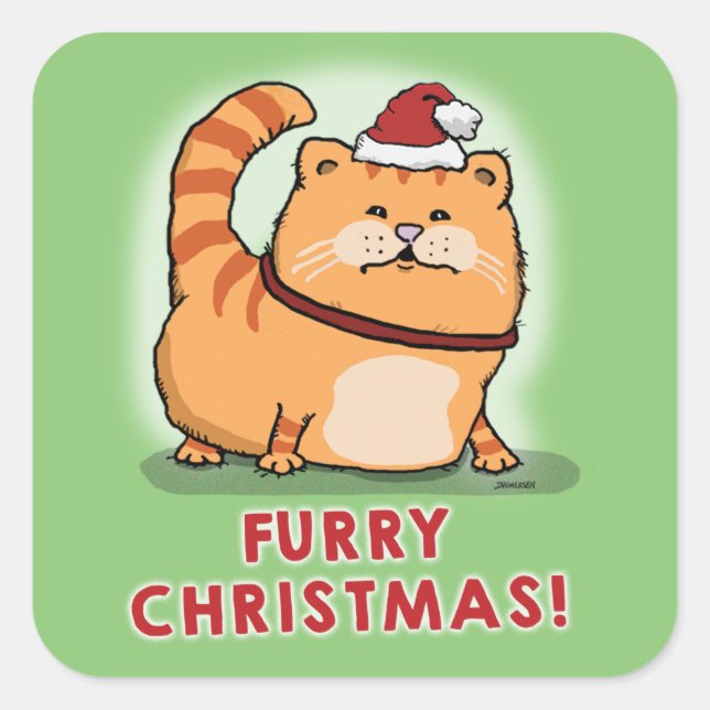 Niedliche und lustige Katze Weihnachten Quadratischer Aufkleber (Vorderseite)