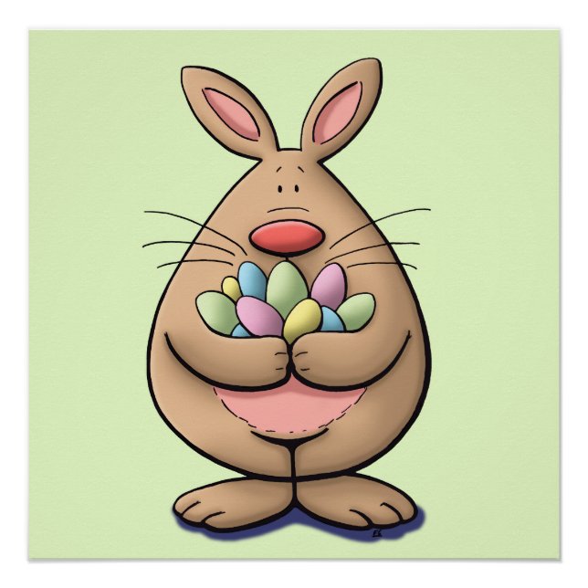 niedliche und lustige Osterhasen mit Eiern Cartoon Poster (Vorderseite)