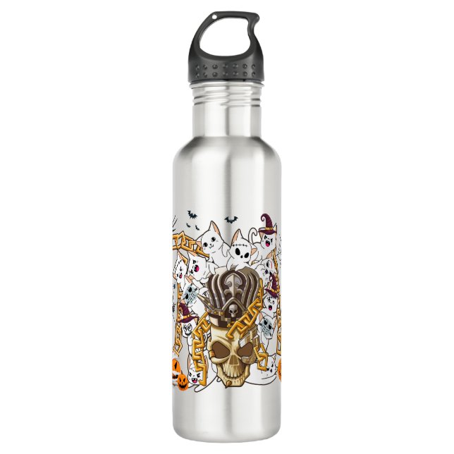 Niedliche und lustige Spooky-böse Katzen Edelstahlflasche (Vorderseite)