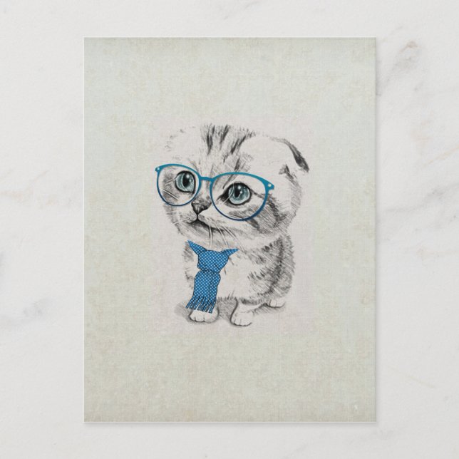 Niedliche und lustige trendige blaue Augen kitten Postkarte (Vorderseite)