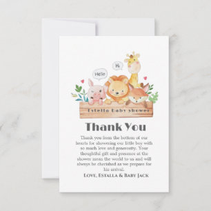 Niedliche und lustige Woodland Animals Kinderdusch Dankeskarte