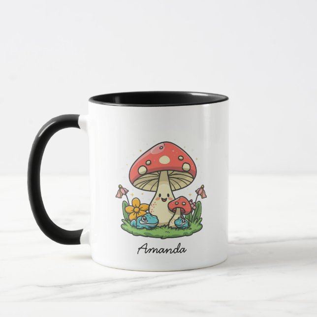 Niedliche und magische Pilze und Frösche | Name Co Tasse (Links)