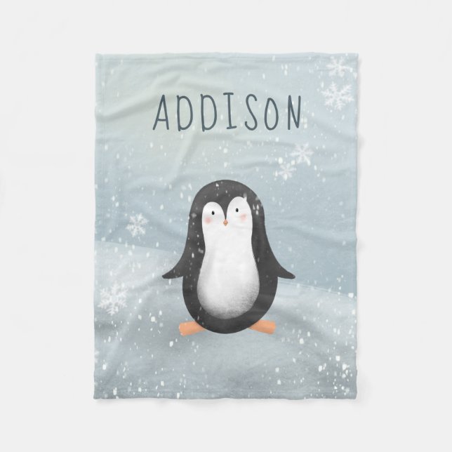 Niedliche und moderne Blaue Winterpinguine Kinder Fleecedecke (Vorderseite)