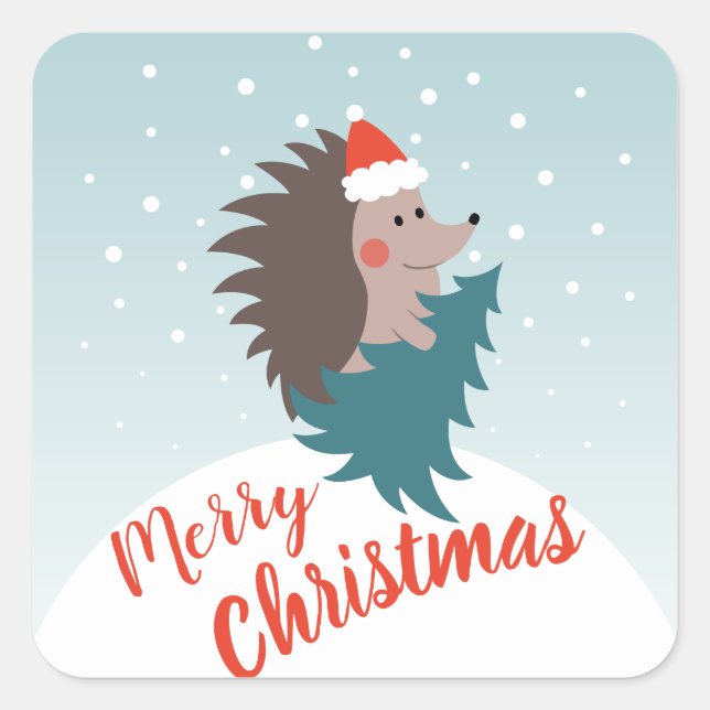 Niedliche und moderne Igel Weihnachten Quadratischer Aufkleber (Vorderseite)