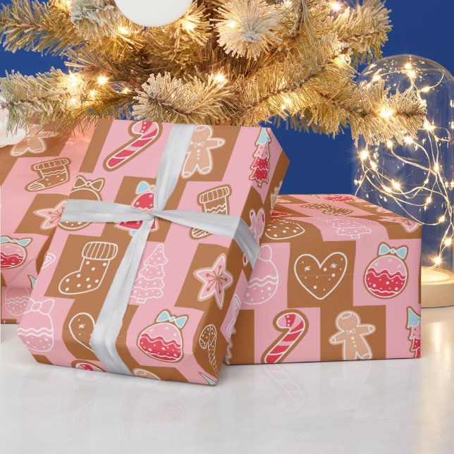 Niedliche und moderne Weihnachten in Rosa und Brau Geschenkpapier (Feiertage)