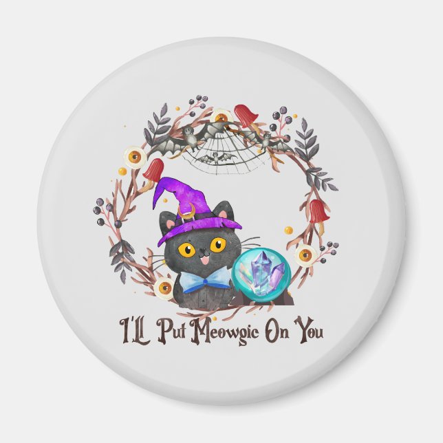 Niedliche und Punny Witch Cat Magnet (Vorne)