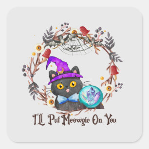 Niedliche und Punny Witch Cat Quadratischer Aufkleber