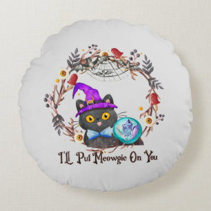 Niedliche und Punny Witch Cat Rundes Kissen