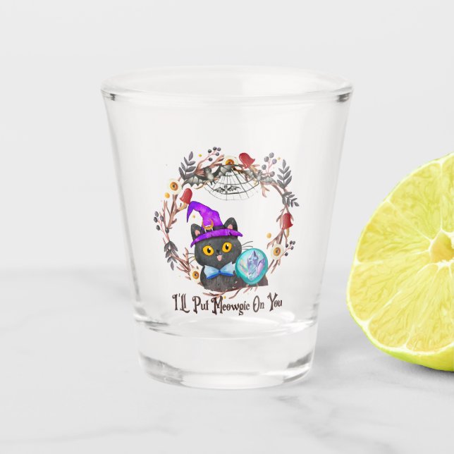 Niedliche und Punny Witch Cat Schnapsglas (Vorderseite)