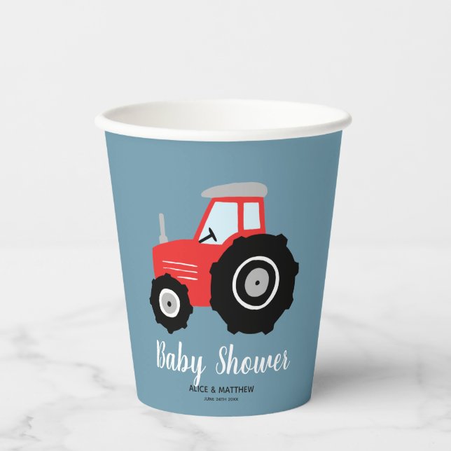 Niedliche und rustikale Red Traktor Baby Dusche Pappbecher (Vorderseite)