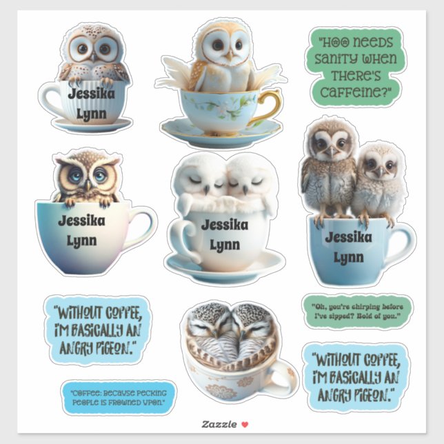 Niedliche und schmucklose Eule-Sticker personalisi Aufkleber (Blatt)