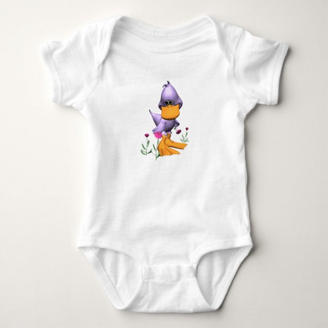 Niedliche und schüchterne Lila Cartoon Duck Baby Strampler (Vorderseite)