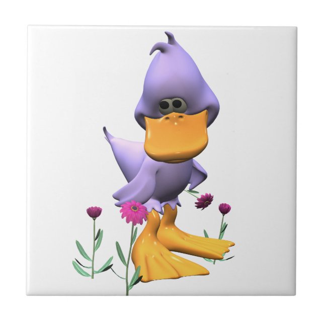 Niedliche und schüchterne Lila Cartoon Duck Fliese (Vorderseite)