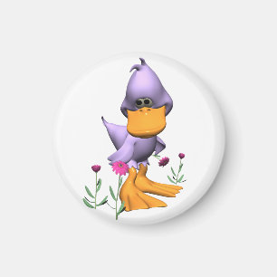 Niedliche und schüchterne Lila Cartoon Duck Magnet