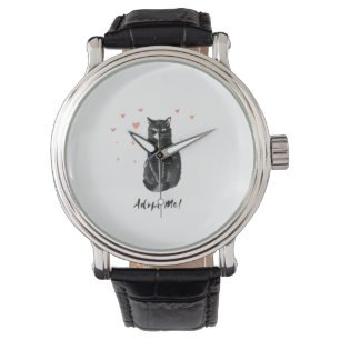 Niedliche und schwarze Katze Adoptierte mich Armbanduhr