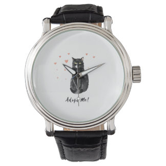 Niedliche und schwarze Katze Adoptierte mich Armbanduhr