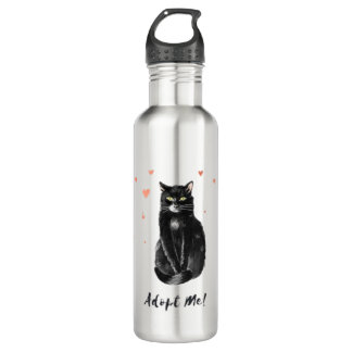 Niedliche und schwarze Katze Adoptierte mich Edelstahlflasche