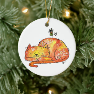 Niedliche und schwindelerregende Katze Keramik Ornament