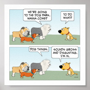 Niedliche und sonnige Hunde Plan Hunde Park Poster