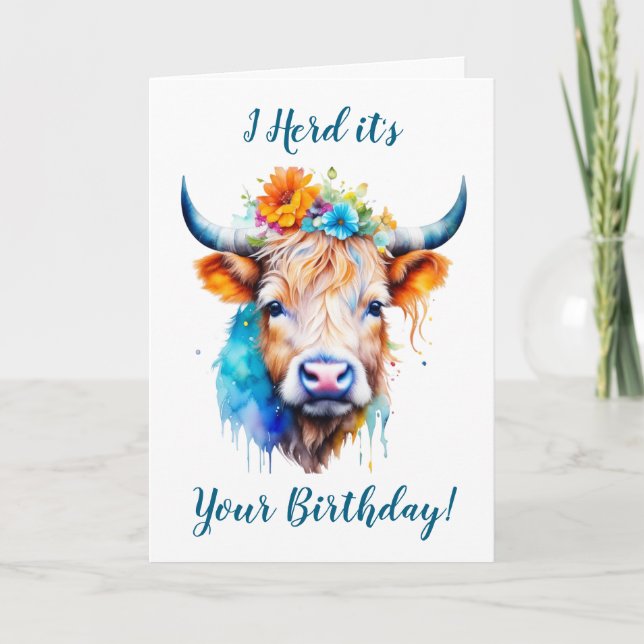 Niedliche und sonnige Kuh Puns Geburtstag Karte (Vorderseite)