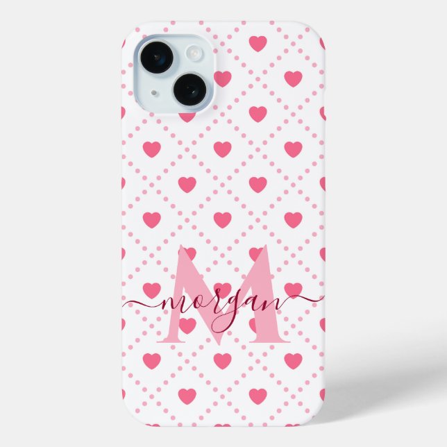 Niedliche und stilvolle rosa Herz-Custom Monogram  Case-Mate iPhone Hülle (Rückseite)