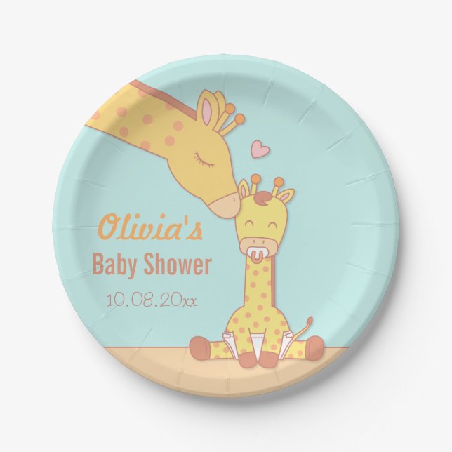 Niedliche und süße Giraffe Babydusche Pappteller (Vorderseite)