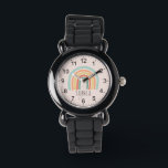 Niedliche und trendy Pink Boho Rainbow Armbanduhr<br><div class="desc">Diese niedliche Kinderuhr zeigt eine trendige boho Regenbogen-Illustration auf einem rosa Hintergrund. Dieses schicke und stilvolle Design bietet auch einen Ort, an dem Sie Ihren Mädchennamen in einem minimalistischen Schriftart hinzufügen können. Mit klaren, leicht lesbaren Zahlen ist diese "erste" Uhr ideal für diejenigen, die gerade erst mit dem Lernen beginnen....</div>