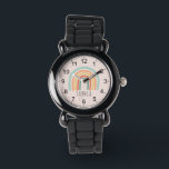 Niedliche und trendy Pink Boho Rainbow Armbanduhr<br><div class="desc">Diese niedliche Kinderuhr zeigt eine trendige boho Regenbogen-Illustration auf einem rosa Hintergrund. Dieses schicke und stilvolle Design bietet auch einen Ort, an dem Sie Ihren Mädchennamen in einem minimalistischen Schriftart hinzufügen können. Mit klaren, leicht lesbaren Zahlen ist diese "erste" Uhr ideal für diejenigen, die gerade erst mit dem Lernen beginnen....</div>